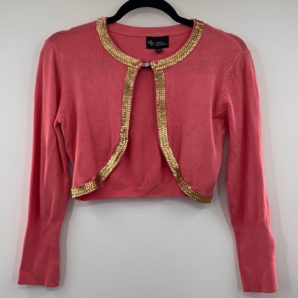 3For$20 Urban Collection Pink w/ Gold Sequins Short Sweater
